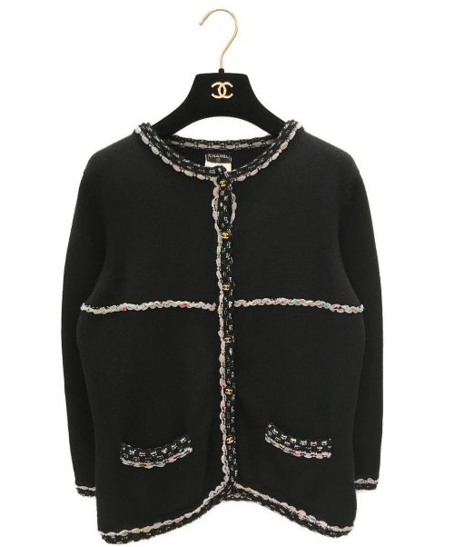 CHANEL（シャネル）CHANEL (シャネル) カシミヤコットンノーカラーカーディガン ブラック サイズ:38の古着・服飾アイテム