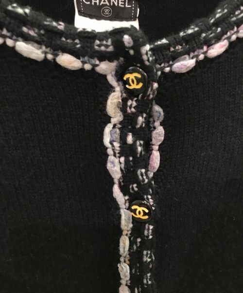 CHANEL（シャネル）CHANEL (シャネル) カシミヤコットンノーカラーカーディガン ブラック サイズ:38の古着・服飾アイテム