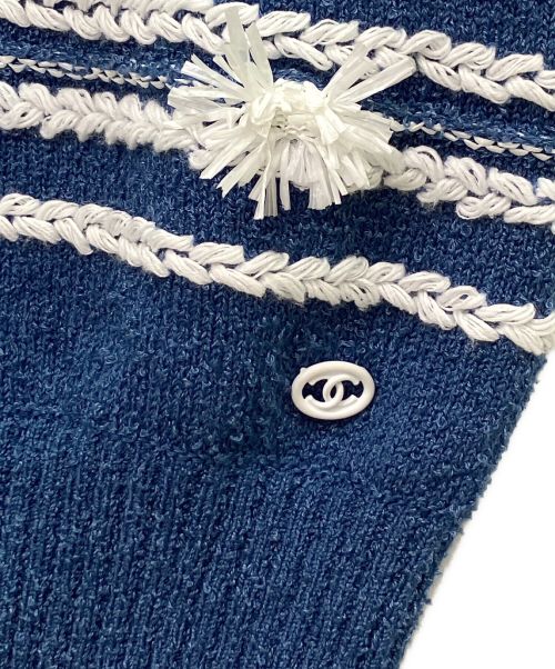 CHANEL（シャネル）CHANEL (シャネル) コットンワンポイント半袖ニット ブルー サイズ:38の古着・服飾アイテム