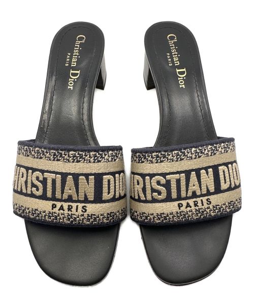 Christian Dior（クリスチャン ディオール）Christian Dior (クリスチャン ディオール) エンブロイダリーコットンミュール ネイビー サイズ:37 1/2の古着・服飾アイテム