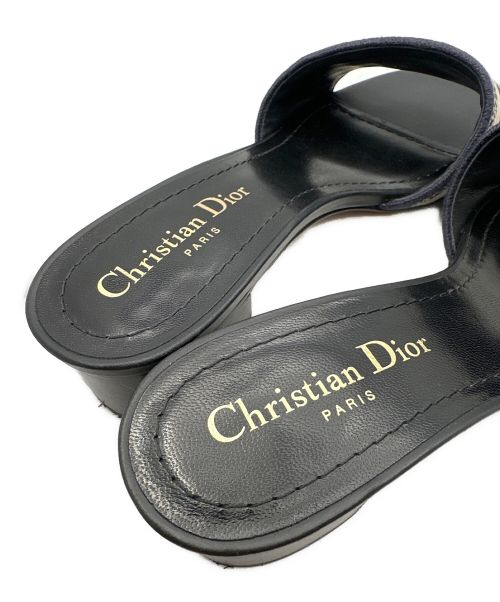 Christian Dior（クリスチャン ディオール）Christian Dior (クリスチャン ディオール) エンブロイダリーコットンミュール ネイビー サイズ:37 1/2の古着・服飾アイテム
