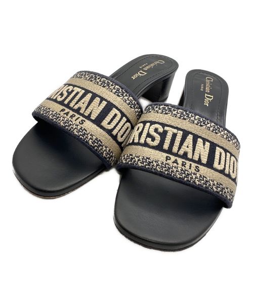 Christian Dior（クリスチャン ディオール）Christian Dior (クリスチャン ディオール) エンブロイダリーコットンミュール ネイビー サイズ:37 1/2の古着・服飾アイテム