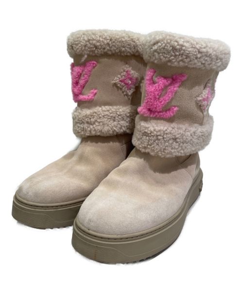 LOUIS VUITTON（ルイ ヴィトン）LOUIS VUITTON (ルイ ヴィトン) スノードロップ・ライン アンクル ブーツ ベージュ×ピンク サイズ:39の古着・服飾アイテム