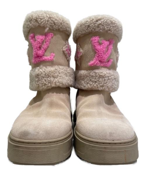 LOUIS VUITTON（ルイ ヴィトン）LOUIS VUITTON (ルイ ヴィトン) スノードロップ・ライン アンクル ブーツ ベージュ×ピンク サイズ:39の古着・服飾アイテム