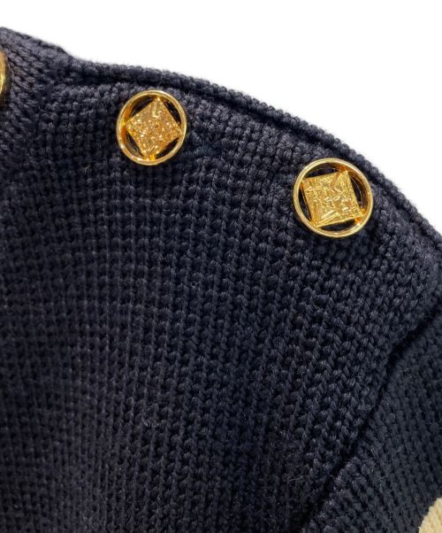 LOUIS VUITTON（ルイ ヴィトン）LOUIS VUITTON (ルイ ヴィトン) ロゴボーダーニットトップス ネイビー×ベージュ サイズ:Lの古着・服飾アイテム