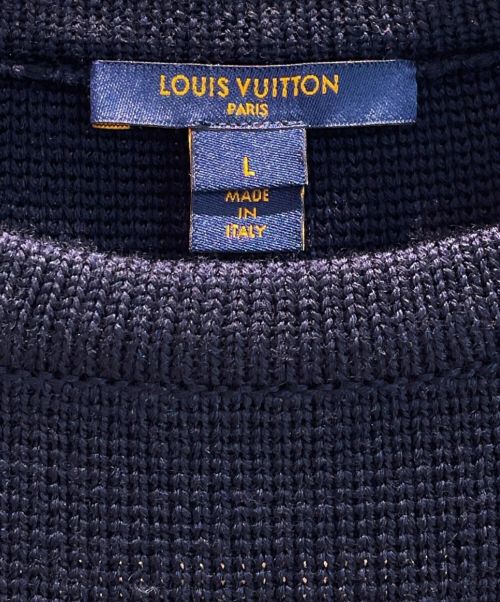 LOUIS VUITTON（ルイ ヴィトン）LOUIS VUITTON (ルイ ヴィトン) ロゴボーダーニットトップス ネイビー×ベージュ サイズ:Lの古着・服飾アイテム