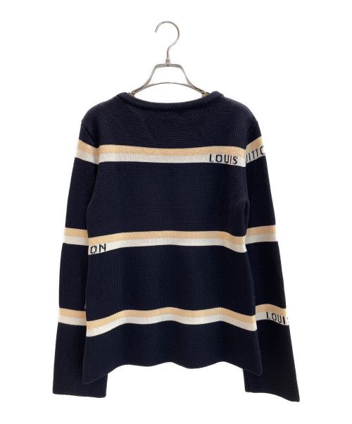 LOUIS VUITTON（ルイ ヴィトン）LOUIS VUITTON (ルイ ヴィトン) ロゴボーダーニットトップス ネイビー×ベージュ サイズ:Lの古着・服飾アイテム