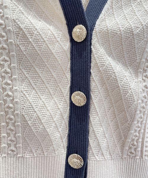 CHANEL（シャネル）CHANEL (シャネル) Vネックコットンカーディガン アイボリー×ネイビー サイズ:40の古着・服飾アイテム