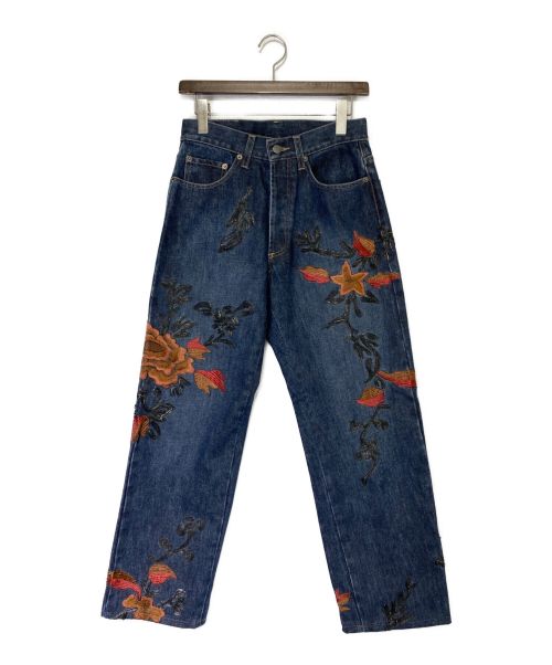 GUCCI（グッチ）GUCCI (グッチ) フラワー刺繍デニムパンツ インディゴ サイズ:44の古着・服飾アイテム