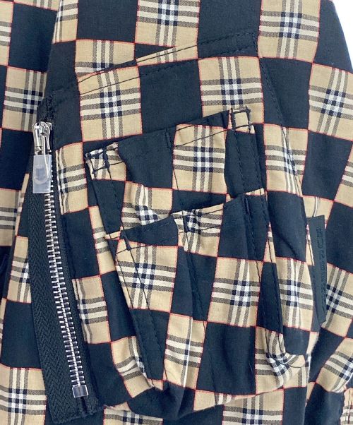 BURBERRY（バーバリー）BURBERRY (バーバリー) ブルックランド チェッカーボード ボンバージャケット ブラック×ベージュ サイズ:Mの古着・服飾アイテム