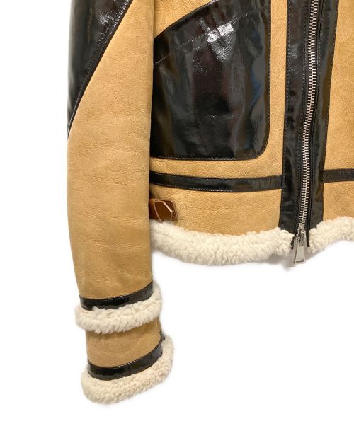 MONCLER（モンクレール）MONCLER (モンクレール) 異素材MIXムートンレザーボアジャケット  ブラウンの古着・服飾アイテム