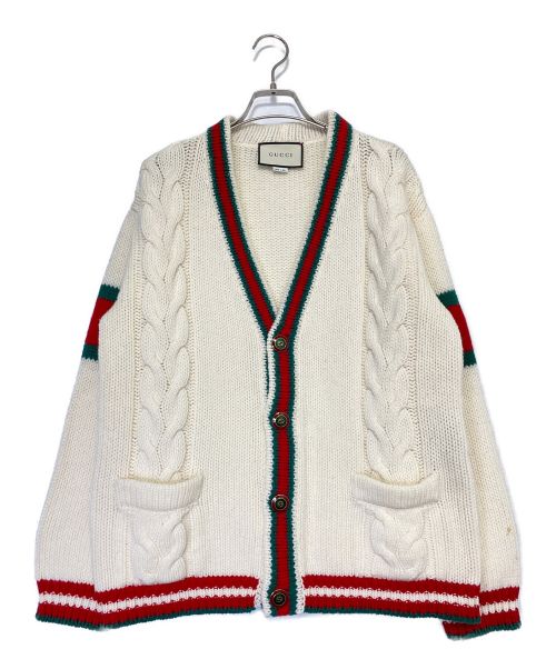 GUCCI（グッチ）GUCCI (グッチ) シェリーラインカーディガン グリーン×レッド サイズ:Sの古着・服飾アイテム