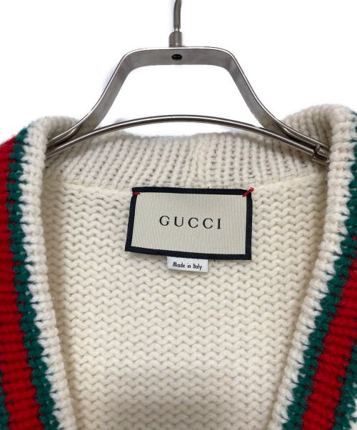 GUCCI（グッチ）GUCCI (グッチ) シェリーラインカーディガン グリーン×レッド サイズ:Sの古着・服飾アイテム