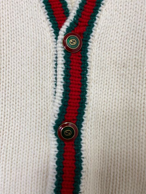 GUCCI（グッチ）GUCCI (グッチ) シェリーラインカーディガン グリーン×レッド サイズ:Sの古着・服飾アイテム