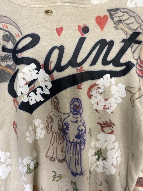SAINT MICHAEL（セントマイケル）SAINT MICHAEL (セントマイケル) Denim Tears (デニムティアーズ) 総柄 ペイント フーディー プルオーバー パーカー  グレー サイズ:XLの古着・服飾アイテム