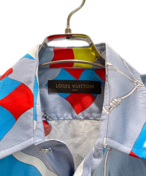 LOUIS VUITTON（ルイ ヴィトン）LOUIS VUITTON (ルイ ヴィトン) ダミエ ガストン フラッグプリントコットンシャツ ブルー サイズ:Lの古着・服飾アイテム