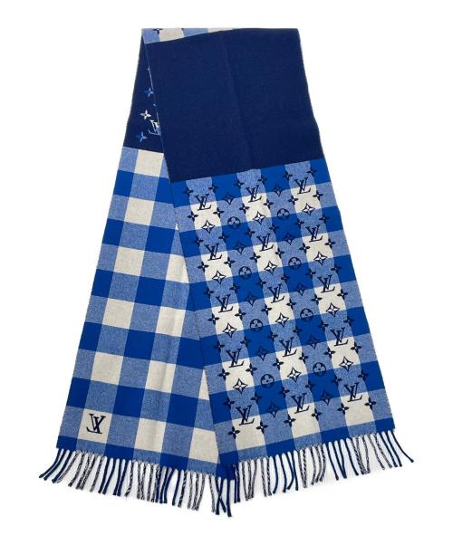 LOUIS VUITTON（ルイ ヴィトン）LOUIS VUITTON (ルイ ヴィトン) エシャルプモノグラムチェックマフラー ブルーの古着・服飾アイテム