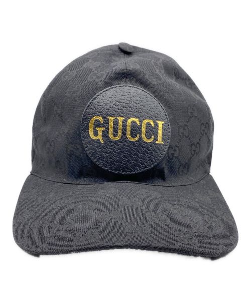 GUCCI（グッチ）GUCCI (グッチ) GGレザーロゴパッチキャップ ブラック サイズ:XLの古着・服飾アイテム