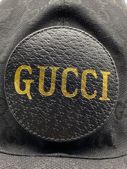 GUCCI（グッチ）GUCCI (グッチ) GGレザーロゴパッチキャップ ブラック サイズ:XLの古着・服飾アイテム