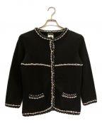 CHANELシャネル）の古着「カシミヤコットンノーカラーカーディガン」｜ブラック