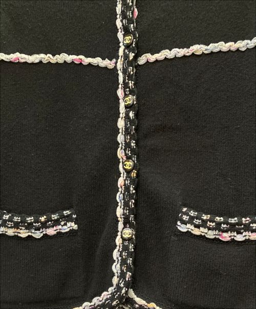 CHANEL（シャネル）CHANEL (シャネル) カシミヤコットンノーカラーカーディガン ブラック サイズ:38の古着・服飾アイテム