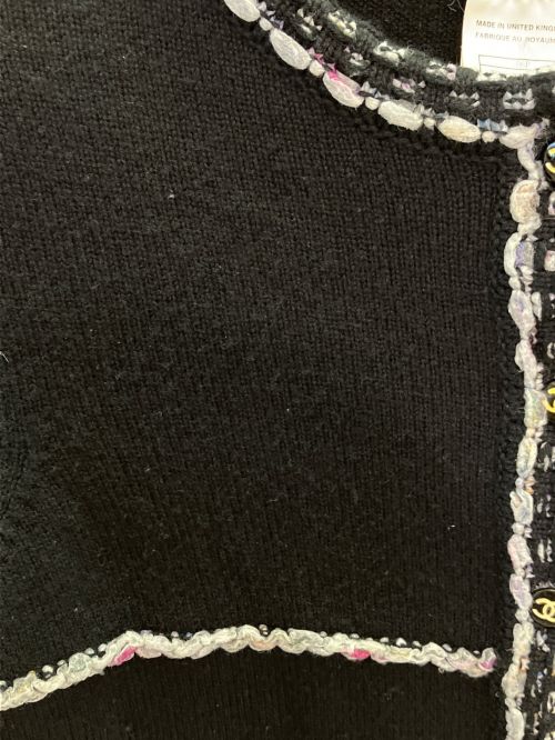 CHANEL（シャネル）CHANEL (シャネル) カシミヤコットンノーカラーカーディガン ブラック サイズ:38の古着・服飾アイテム