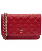 CHANELシャネル）の古着「キャビアチェーンウォレット」｜レッド