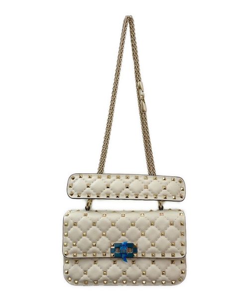 VALENTINO GARAVANI（ヴァレンティノ・ガラヴァーニ）VALENTINO GARAVANI (ヴァレンティノ・ガラヴァーニ) ロックスタッズ スパイク ナッパレザー スモールバッグ ホワイト サイズ:スモールの古着・服飾アイテム