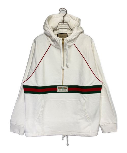 GUCCI（グッチ）GUCCI (グッチ) ウェブ＆GUCCI ラベル付き スウェットシャツ ホワイト サイズ:XSの古着・服飾アイテム