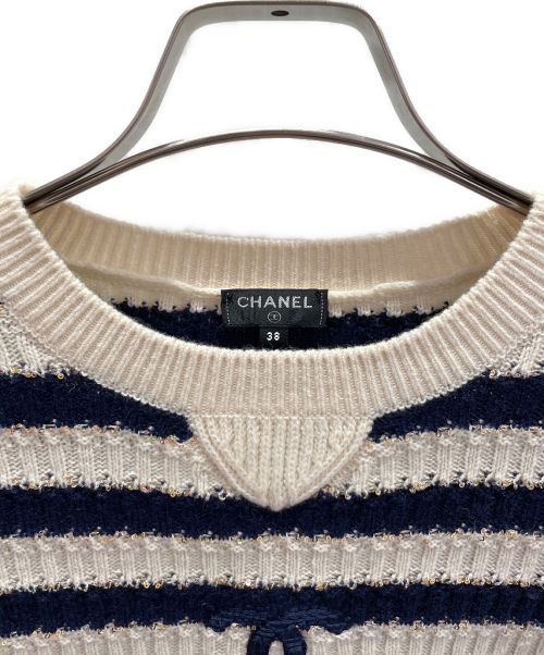 CHANEL（シャネル）CHANEL (シャネル) スパンコールボーダーニット アイボリー×ネイビー サイズ:38の古着・服飾アイテム