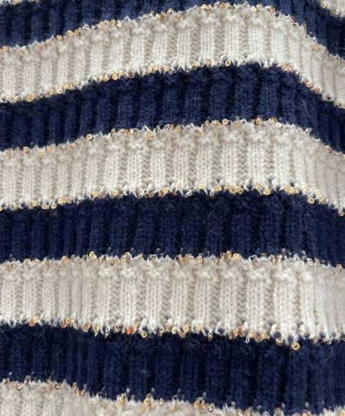 CHANEL（シャネル）CHANEL (シャネル) スパンコールボーダーニット アイボリー×ネイビー サイズ:38の古着・服飾アイテム