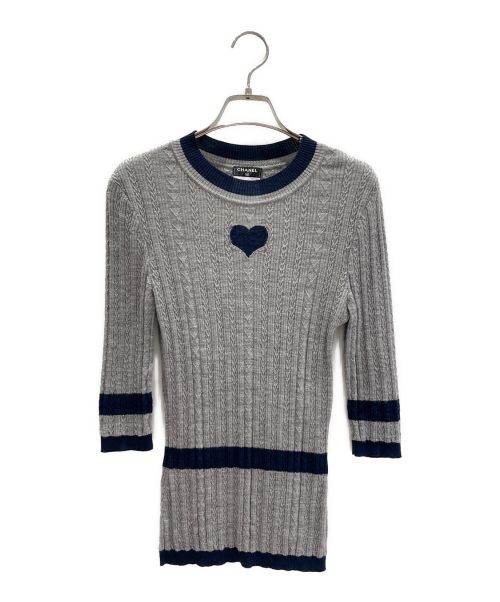CHANEL（シャネル）CHANEL (シャネル) ハートロゴニット グレー×ネイビー サイズ:36の古着・服飾アイテム