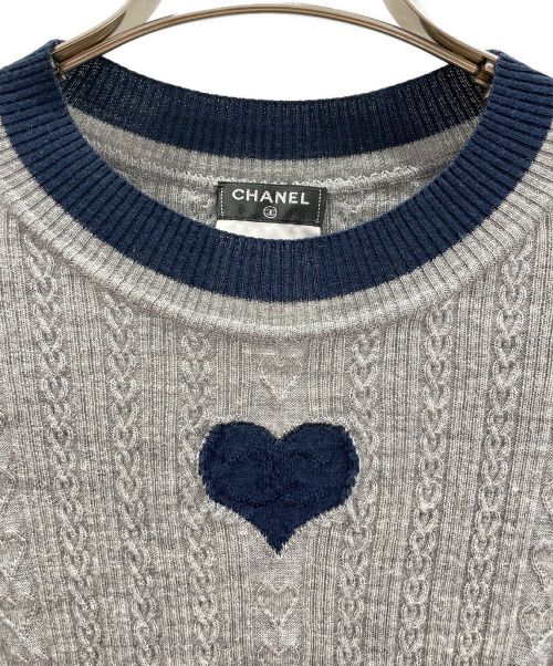 CHANEL（シャネル）CHANEL (シャネル) ハートロゴニット グレー×ネイビー サイズ:36の古着・服飾アイテム