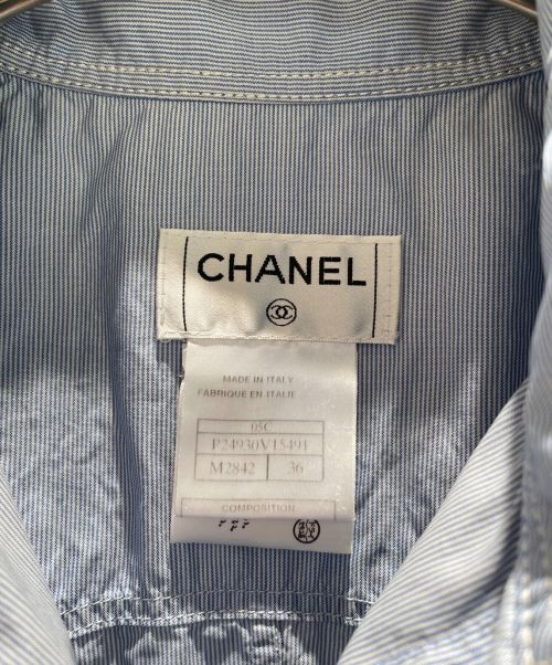 CHANEL（シャネル）CHANEL (シャネル) シルクストライプ比翼シャツ ブルー サイズ:36の古着・服飾アイテム