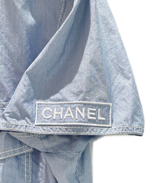 CHANEL（シャネル）CHANEL (シャネル) シルクストライプ比翼シャツ ブルー サイズ:36の古着・服飾アイテム