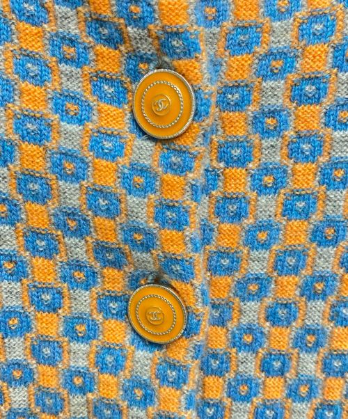 CHANEL（シャネル）CHANEL (シャネル) 七分袖総柄カーディガン ブルー×オレンジ サイズ:34の古着・服飾アイテム