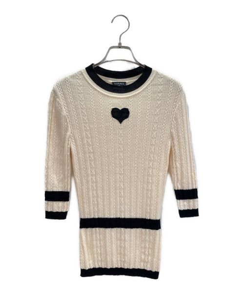 CHANEL（シャネル）CHANEL (シャネル) ハートロゴニット アイボリー×ブラック サイズ:34の古着・服飾アイテム