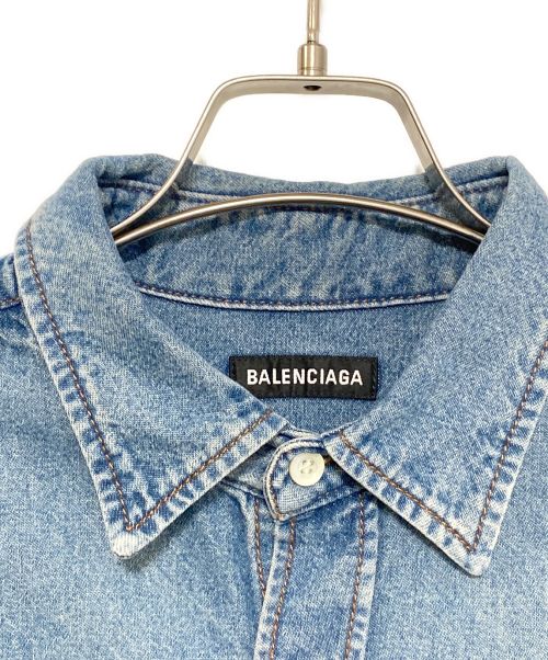 BALENCIAGA（バレンシアガ）BALENCIAGA (バレンシアガ) Denim Long Sleeves Plain Cotton Logo Luxury Shirts  インディゴ サイズ:SIZE 37の古着・服飾アイテム