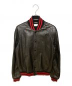 Saint Laurent Parisサンローランパリ）の古着「ダメージ加工リブラインオールラムレザー スタジャン テディ ジャケット」｜ブラック×レッド
