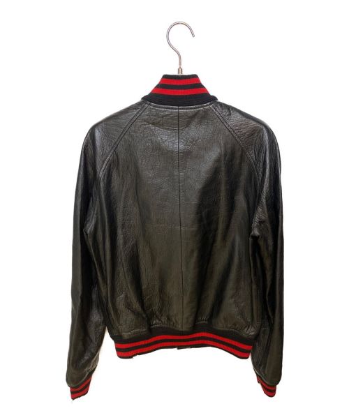Saint Laurent Paris（サンローランパリ）Saint Laurent Paris (サンローランパリ) ダメージ加工リブラインオールラムレザー スタジャン テディ ジャケット ブラック×レッド サイズ:42の古着・服飾アイテム