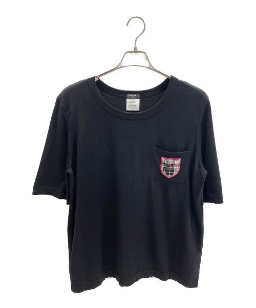 CHANEL（シャネル）CHANEL (シャネル) 半袖エンブレムニット ブラック サイズ:46の古着・服飾アイテム