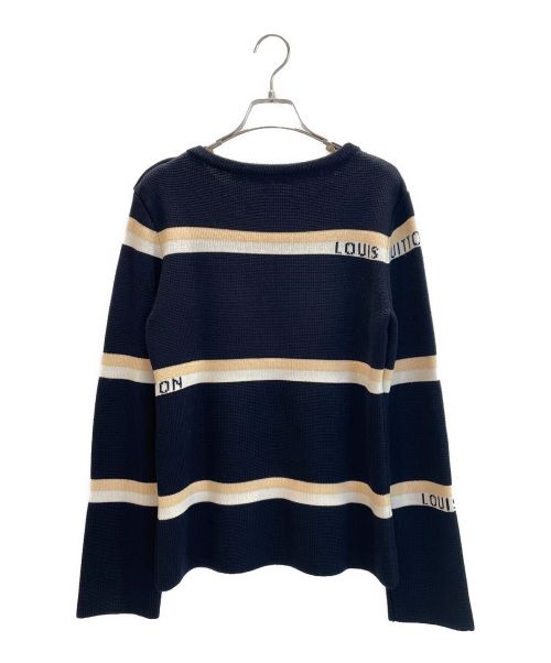 LOUIS VUITTON（ルイ ヴィトン）LOUIS VUITTON (ルイ ヴィトン) ロゴボーダーニット ネイビー×ベージュ サイズ:Lの古着・服飾アイテム