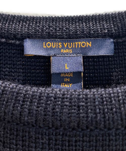 LOUIS VUITTON（ルイ ヴィトン）LOUIS VUITTON (ルイ ヴィトン) ロゴボーダーニット ネイビー×ベージュ サイズ:Lの古着・服飾アイテム