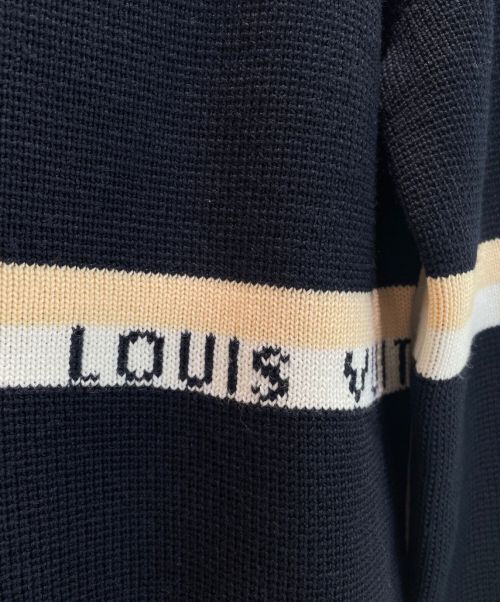 LOUIS VUITTON（ルイ ヴィトン）LOUIS VUITTON (ルイ ヴィトン) ロゴボーダーニット ネイビー×ベージュ サイズ:Lの古着・服飾アイテム
