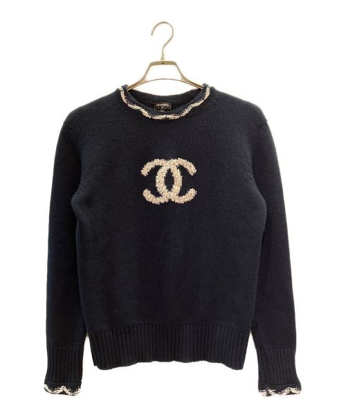 CHANEL（シャネル）CHANEL (シャネル) カシミヤフロントロゴニット ネイビー サイズ:34の古着・服飾アイテム