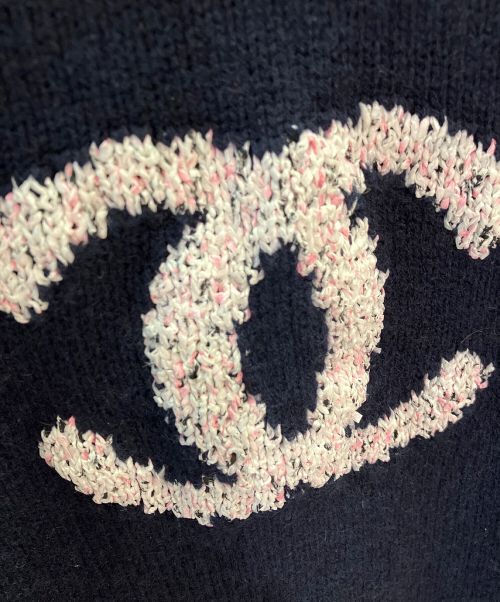 CHANEL（シャネル）CHANEL (シャネル) カシミヤフロントロゴニット ネイビー サイズ:34の古着・服飾アイテム