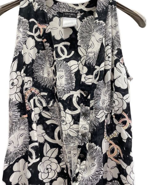CHANEL（シャネル）CHANEL (シャネル) 総柄ノースリーブワンピース ホワイト×ブラック サイズ:36の古着・服飾アイテム