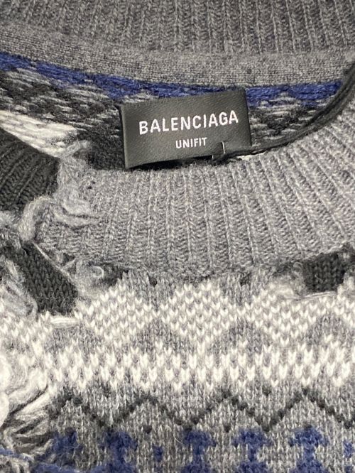 BALENCIAGA（バレンシアガ）BALENCIAGA (バレンシアガ) デストロイド クルーネック ニット グレー サイズ:Mの古着・服飾アイテム