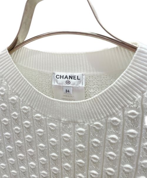 CHANEL（シャネル）CHANEL (シャネル) バックロゴ半袖ニット ホワイト サイズ:34の古着・服飾アイテム