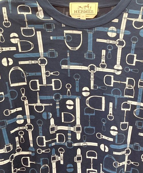 HERMES（エルメス）HERMES (エルメス) 総柄半袖Tシャツ ネイビー サイズ:XSの古着・服飾アイテム